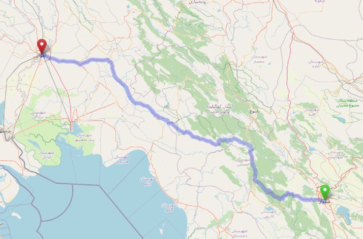 فاصله شیراز تا اهواز با ماشین