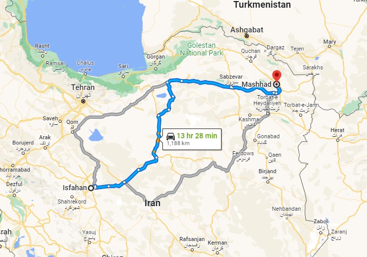 فاصله اصفهان تا مشهد