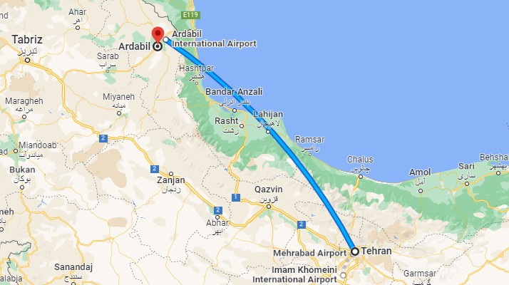 فاصله تهران تا اردبیل با هواپیما